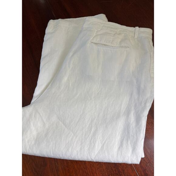 L.L. Bean Womens Linen Pants 18 Classic Cropped White Beachy Coastal Lagenlook - Picture 7 of 7